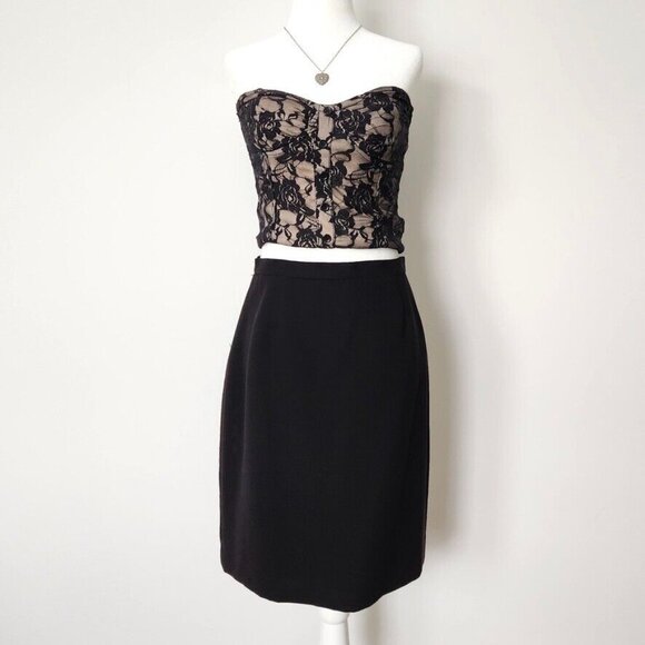 Vintage 90s Black Midi Skirt Size 10 Petite Collectibles Back Slit Goth Classic - Picture 13 of 13